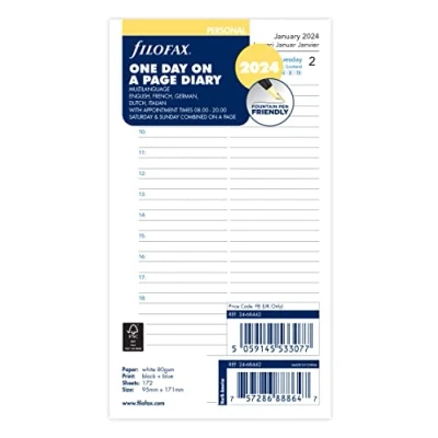 Afbeelding van Filofax Personal 2024 wit 1 dag per pagina