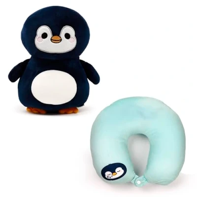 Afbeelding van Swapseazzz Adoramals Pinguin 2 in 1 Pluche Reiskussen Nekkussen