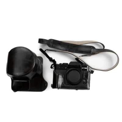 Afbeelding van kinokoo PU lederen tas voor FUJI X T30 / T20 XT10 met 16 50 mm en 18 55 lens, Fujifilm beschermhoes schouderriem (zwart)