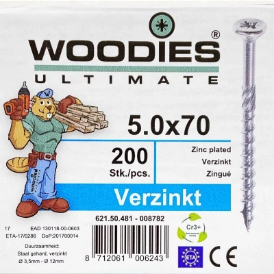 Afbeelding van Woodies houtschroef PZD 2 pvk verz. 5.0 x 70/40 mm 200 stuks