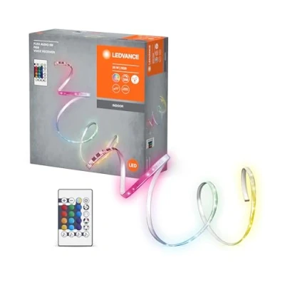 Afbeelding van LEDVANCE Flex Audio 5M LED strimler VR RC, White, 21W, 320lm, varmt hvidt lys, integreret lydmodtager, RGB farvesensor, fjernbetjening, lang levetid, enkel samling, beskyttelsesklasse IP20