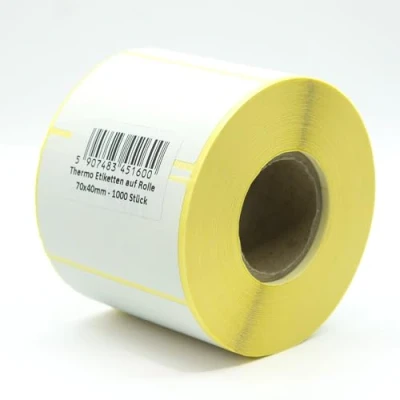 Afbeelding van MD Labels witte thermische etiketten op rol, 70 x 40 mm, 1000 stuks, permanent hechtend, voor barcode, zelfklevende etikettering