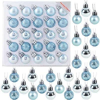 Afbeelding van Christmas Concepts® Pakket met 25 25mm Mini Kerstballen Glanzende, Matte en Glitterversierde (Ijsblauw)