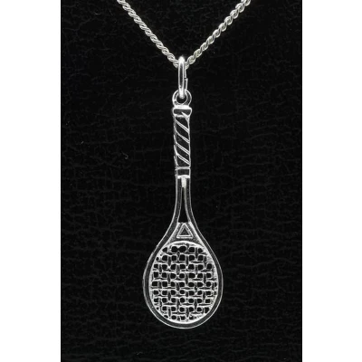 Afbeelding van Zilveren Tennisracket ketting hanger groot