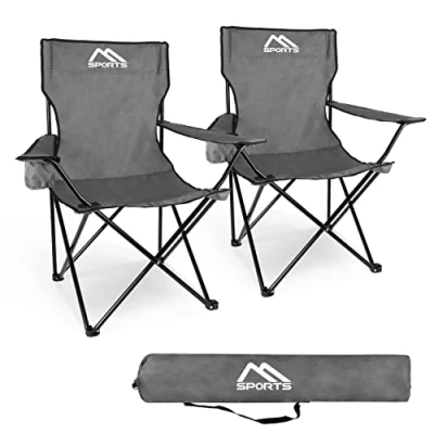 Afbeelding van MSPORTS Campingstoel Premium incl. draagtas in grijs visstoel vouwstoel set van 2 klapstoel met armleuning en bekerhouder praktisch robuust licht
