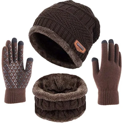 Afbeelding van 3 in 1 Winter Balaclava Muts + Sjaal Handschoenen Bruin One size