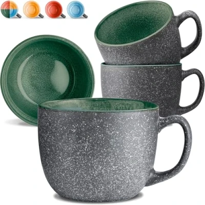 Afbeelding van Cosumy Koffiekopjes van Keramiek Set 4 Stuks 350 ml Dik Aardewerk Mokken met Handgemaakt Reactief Glazuur Houdt Lang Warm (Groen)