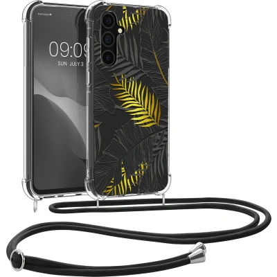 Afbeelding van kwmobile telefoonhoesje geschikt voor Samsung Galaxy A35 Hoesje met telefoonkoord Back cover smartphone Case in geel / grijs transparant