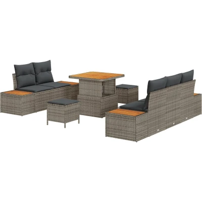 Afbeelding van vidaXL 8 delige tuinzetel set met kussens Grijs Poly Rattan Acacia