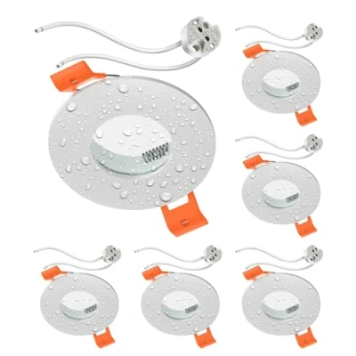 Afbeelding van ledscom.de 6 stuks Badkamer plafond inbouwframe ERID, vochtbestendig, badkamer, IP44, rond, wit mat, incl. GU5.3 fitting