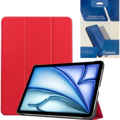 Afbeelding van Case2go Tablet hoes met screenprotector geschikt voor Apple iPad Air (2024) 11 Inch Tri fold Auto/Wake functie Rood