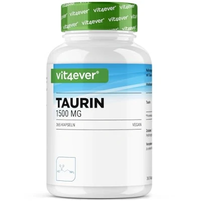 Afbeelding van Taurine 365 capsules Hooggedoseerd met 1500 mg per dagelijkse portie 99% zuiverheid zonder toevoegingen Veganistisch