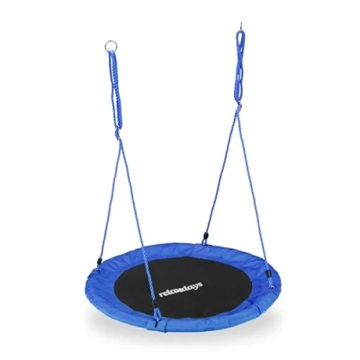 Afbeelding van Relaxdays nestschommel, rond, voor kinderen &amp; volwassenen, verstelbaar, Ø 90 cm, schommel, tot 100 kg, blauw