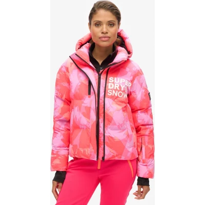 Afbeelding van Superdry HOODED SKI BOXY PUFFER JACKET Dames Wintersportjas Brush Camo Coral Maat XL