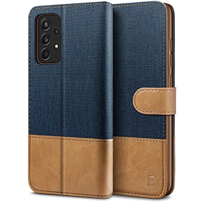 Afbeelding van BEZ Samsung A52S Hoesje, Galaxy A52 5G Hoesje Book Case Leer Wallet, Flip Wallet [Canvas Kunstleer] met Creditcardhouders, Standaard, Magnetische Sluiting, Blauw