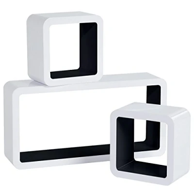 Afbeelding van WOLTU RG9229sz Wandrek CD plank Set van 3,Zwevende planken in MDF voor Decoratie,Wit+Zwart