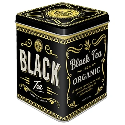 Afbeelding van Nostalgic Art Black Tea Retro theedoos, cadeau idee voor de keuken, opslag van losse thee en theezakjes, vintage design, 100 g
