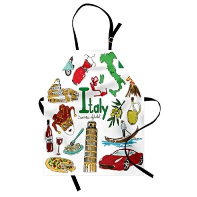 Afbeelding van ABAKUHAUS Italië Keukenschort, Fun Kleurrijke Schetsstijl, Unisex Keukenschort met Verstelbare Nekband voor Koken en Tuinieren, Veelkleurig