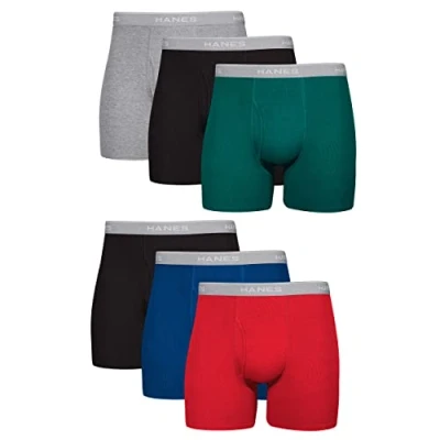 Afbeelding van Hanes Boxershorts voor heren, cool, droog, vochtafvoerend ondergoed, katoen, No Ride, multipacks beschikbaar (verpakking van 6), 6 stuks geassorteerd, L