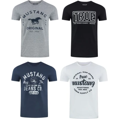 Afbeelding van Mustang Basic Print Tshirt print, Heren, Maat: Small, Mood indigo