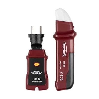 Afbeelding van Testboy 30 zekeringzoeker (toewijzing van stroomonderbrekers aan het stopcontact, bestaande uit zender en ontvanger, contactloos, automatisch schakelen tussen test zoekmodus), rood/zwart