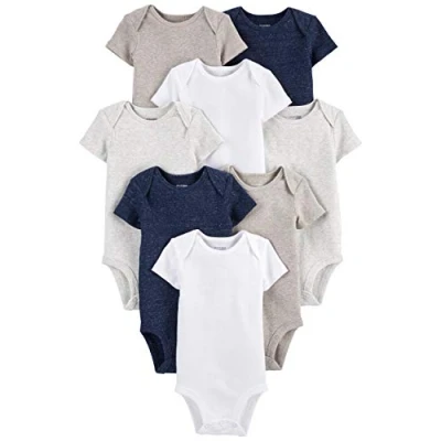 Afbeelding van Simple Joys by Carter&#039;s Neutrale rompertje met korte mouwen voor baby&#039;s (pak van 8, Navy Heather/Wit/Havermout, 0 maanden
