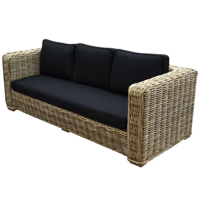 Afbeelding van Nissah 3 zitsbank naturel rotan olefin black urecel foam