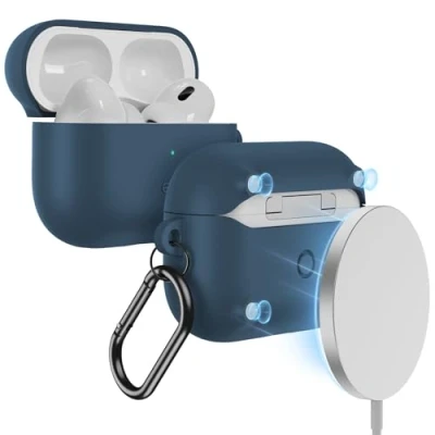 Afbeelding van ESR Hoes voor AirPods Pro 2 (2023/2022/2019) met HaloLock, compatibel 2e/1e generatie (USB C/Lightning kabel), ondersteunt magnetisch opladen, zichtbare statuslamp, blauw