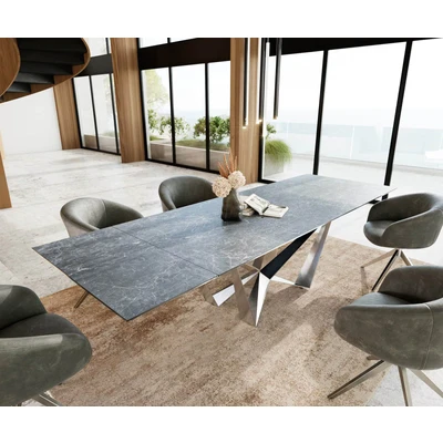 Afbeelding van DELIFE Eetkamertafel Edge 200 300x100 keramiek Laminam®Nero Greco grijs spider vlak staal RVS uitschuifbaar