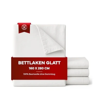 Afbeelding van TextilDepot24 Bedlaken 160 x 280 cm glad wit in verschillende maten 100% katoen zonder elastiek