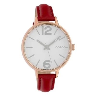Afbeelding van OOZOO Timepieces Rosé goudkleurige horloge met rode leren band C10458