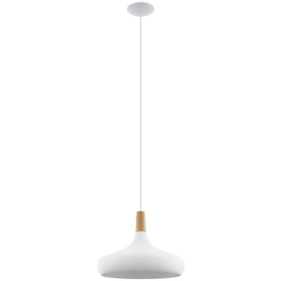 Afbeelding van EGLO Sabinar hanglamp, pendellamp van staal en hout, plafondlamp hangend in geborsteld wit, bruin, E27 fitting, Ø 40 cm, FSC gecertificeerd