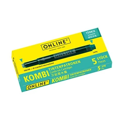 Afbeelding van ONLINE Combi inktpatronen, universele cartridges, compatibel met alle gangbare vulpennen, ook Lamy vullers, reservepatronen, doos 5 grote kleur: turquoise