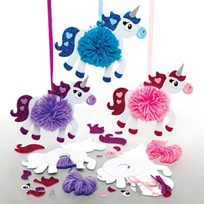 Afbeelding van Baker Ross AX669 Unicorn Pom Kits Pack van 3, creatieve kunst en ambachtelijke benodigdheden voor kinderen om te maken, versieren weer geven