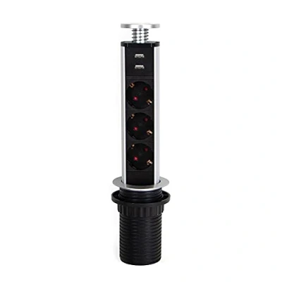 Afbeelding van Emuca 5009925 intrekbare stekkerdoos met drie Schucko stopcontacten (max. 3500W 16A) en twee USB laadstations (5V DC), 1 stuk