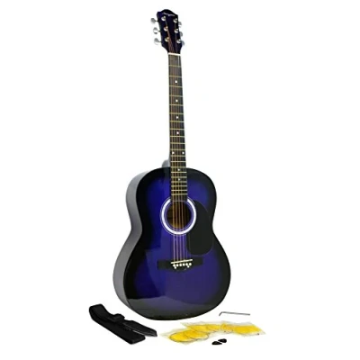 Afbeelding van Martin Smith akoestische gitaarset met gitaarsnaren, gitaarplectrums en gitaarriem, standaard, blauw