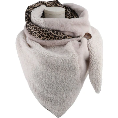 Afbeelding van Omslagdoek/Vachtsjaal Teddy Panter Beige Omslagdoek Sjaal met knoop 3 stoffen herfst/winter trendy