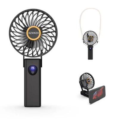 Afbeelding van Handventilator, draagbaar, oplaadbare USB handventilator met 5 snelheden, op batterijen, opvouwbare tafelventilator led display, voor reizen, kantoor, thuis, buiten