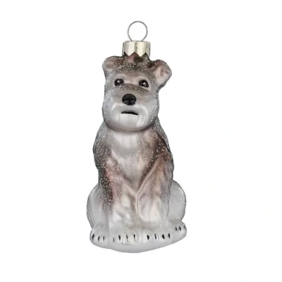 Afbeelding van Schnauzer kerstboomversiering, glas, 9 cm, hondenfiguur om op te hangen, handbeschilderd, kerstboomhanger voor Kerstmis, kerstboomhangers en dieren, bruin