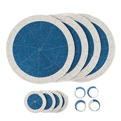 Afbeelding van Penguin Home Set van 12 glazen kralen Placemats, Onderzetters en servetringen Blauw Wit Kleur Ronde Placemats Handgemaakt door bekwame Indiase ambachtslieden Diameter 32 cm (13&quot;)