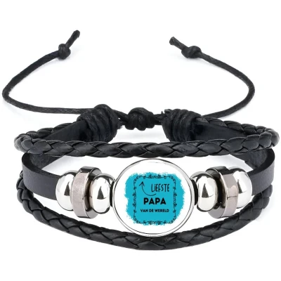 Afbeelding van Akyol liefste Papa van de wereld armband zwart vader cadeautjes vaderdag verjaardag geschenk kado