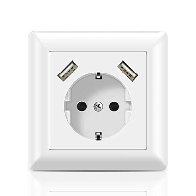 Afbeelding van USB Stopcontact, Kaifire Schuko Inbouw Stopcontact met (Max.3.4) Inbouwstopcontact Wandcontactdoos Frame Geschikt voor Smartphone Tablet MP3