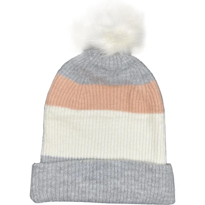 Afbeelding van Sarlini Muts met pompon Beanie Dames Gebreid Winter Acryl roze beige grijs