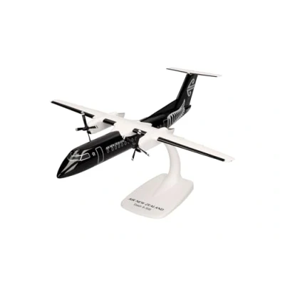 Afbeelding van herpa Snap Fit modelvliegtuig Air New Zealand DHC 8 300 All Black Livery ZK NEM, miniatuur op schaal 1:100, verzamelbaar, model met standaard, kunststof