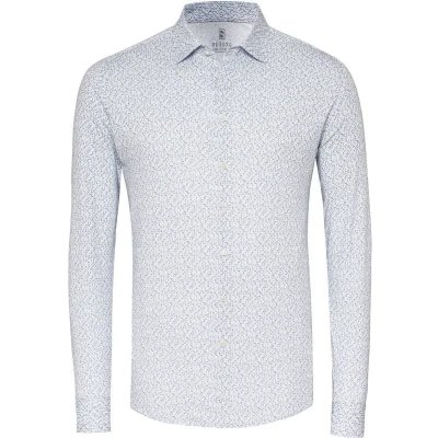 Afbeelding van Desoto Overhemd Timeless Elegance Print Blauw maat 3XL Heren Overhemden Casual met Slim fit Pasvorm Super stretch