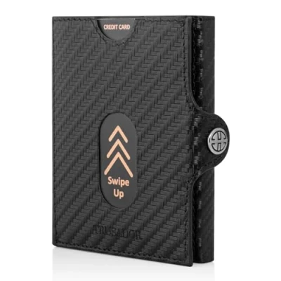Afbeelding van TRUSADOR Valencia Slim Small Leather Front Pocket Wallet Card Case met RFID bescherming portemonnee voor mannen en vrouwen, carbon, minimalistisch, Koolstof, Minimalistisch