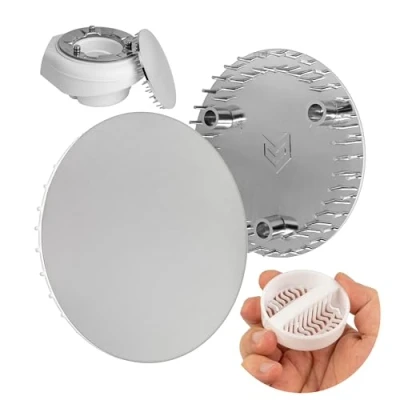 Afbeelding van Afdekhoes en haarzeefset voor doucheafvoer, Ø 115 mm, compatibel met Viega Tempoplex afvoergarnituur vanaf bouwjaar 2006, douchebak afvoergat 90 verchroomd ABS deksel, wit haarfilter