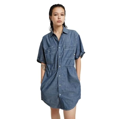 Afbeelding van G Star RAW Relaxed trekkoord ss dress wmn, blauw (Rinsed D24874 d558 082), L