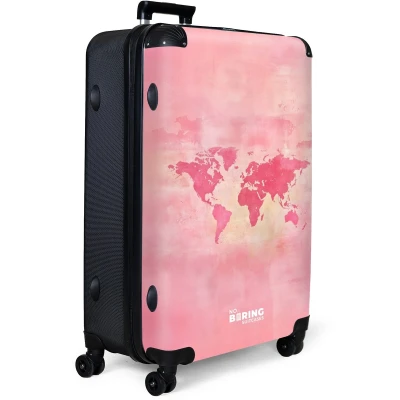 Afbeelding van NoBoringSuitcases.com® Koffer groot Reiskoffer lichtgewicht Wereldkaart Roze Vaag Rolkoffer met 4 wielen Grote trolley XL 98 liter bagage