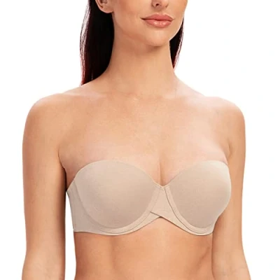 Afbeelding van MELENECA Beugelbeha voor dames, soepele, meervoudige opwaartse, gewatteerde push up strapless bh Pale Nude Heather 90C